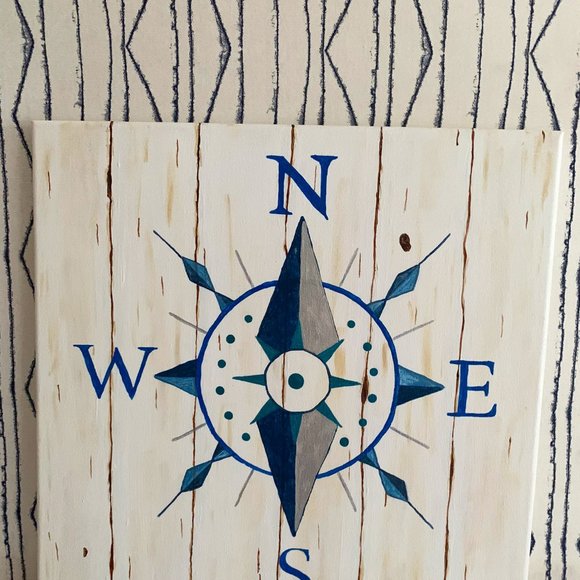 ⭐️HAND Painted Compass Nautical Wall Art - Picture 1 of 6